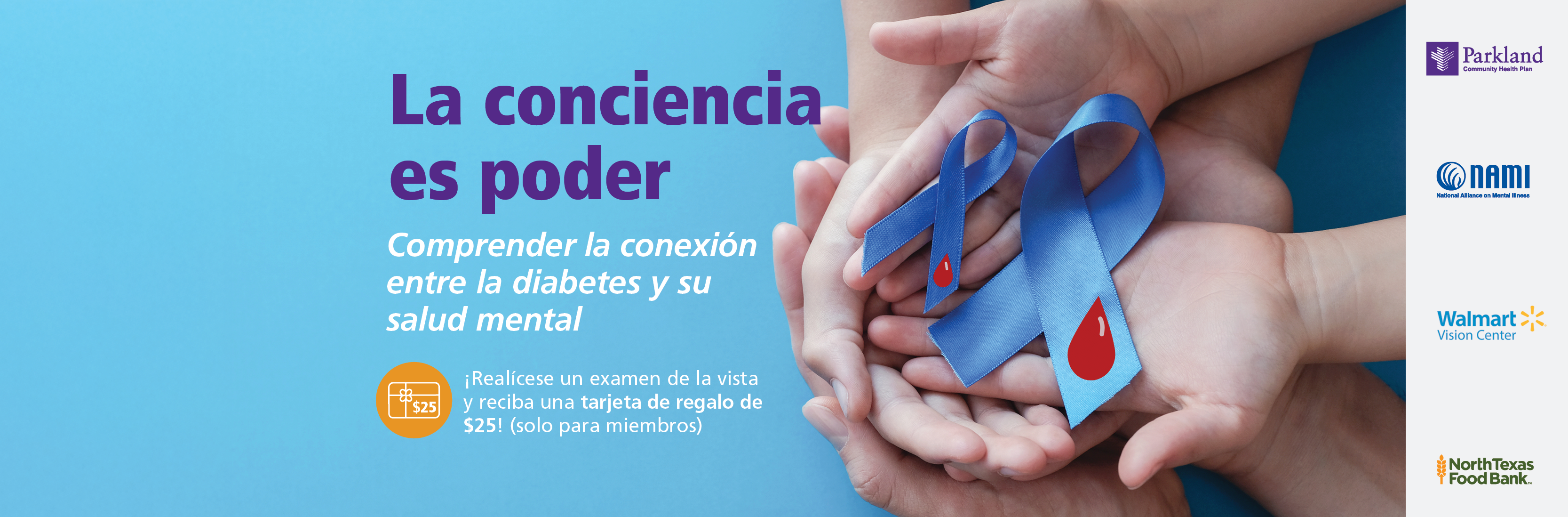 Banner para evento sobre salud mental y diabetes: la conciencia es poder