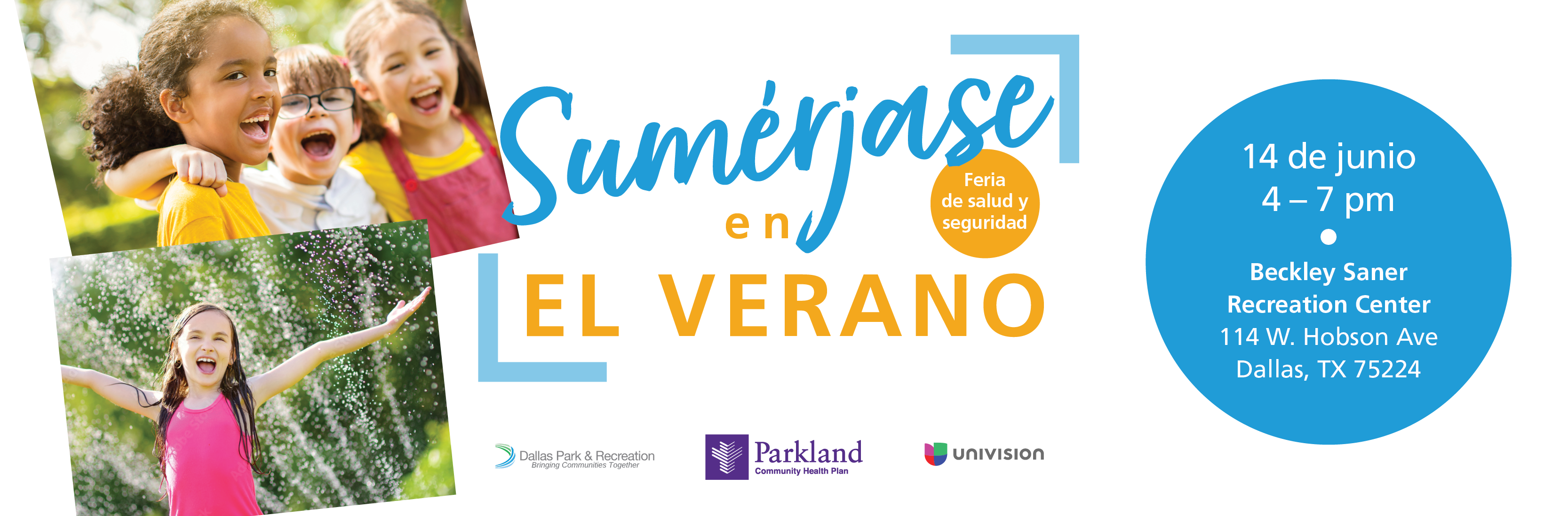 Banner del evento de salud y seguridad Summer Splash